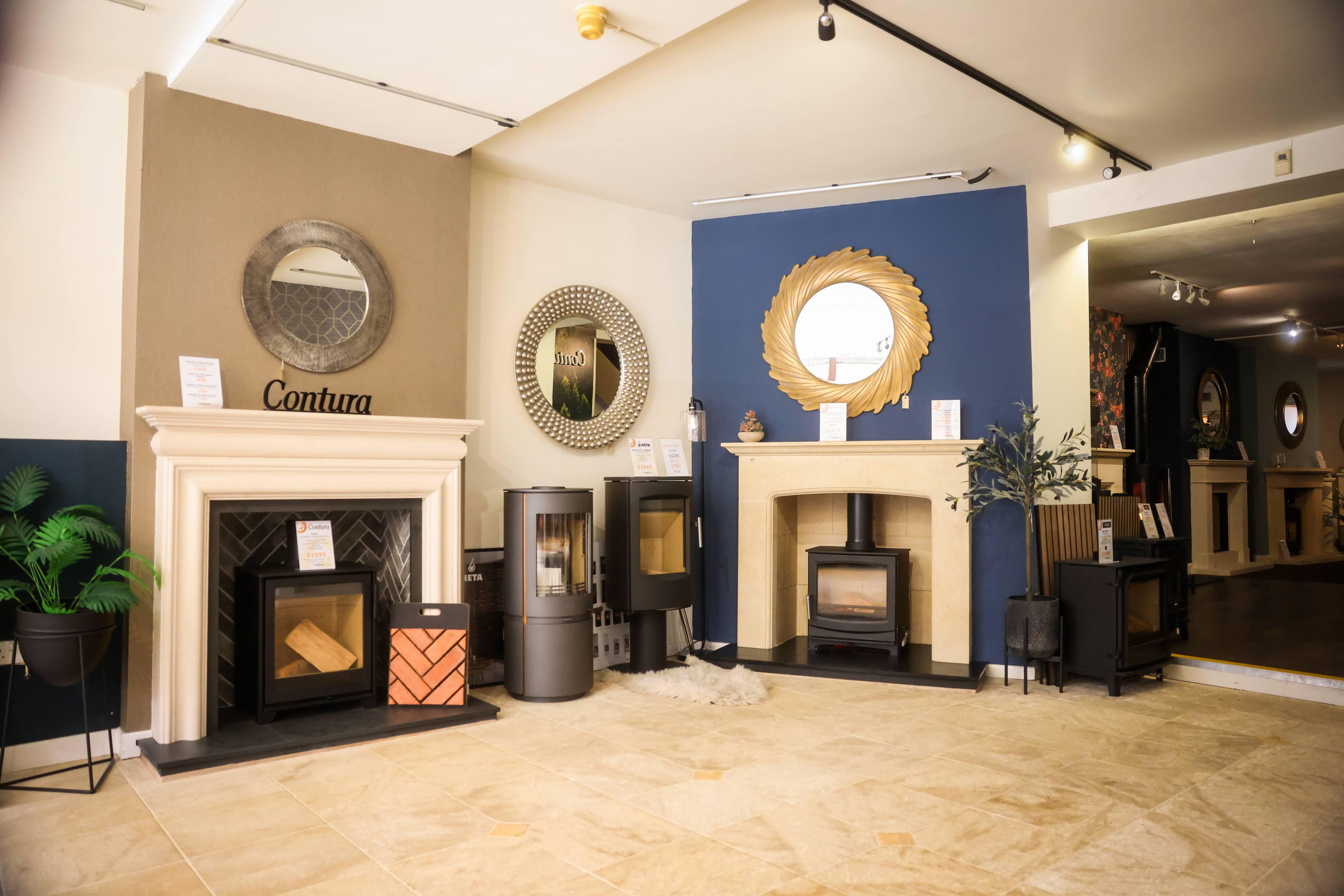 Contemporary fireplace displays in our Kenilworth showroom